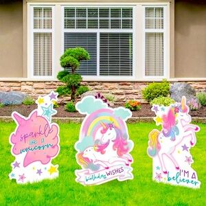 ☀️ Enchanted Unicorn Birthday Corrugated Plastic Yard Sign Set